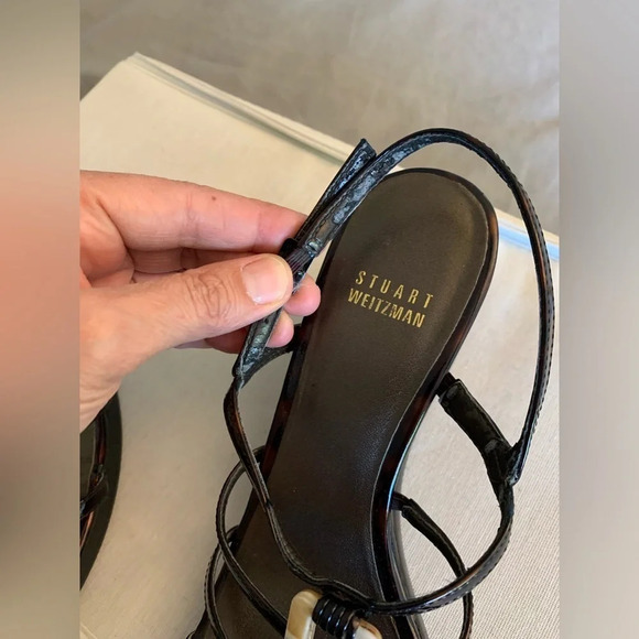 - Stuart Wietzman tortoise shell strap  wedge sandals. Size 8 - Picture 8 of 12